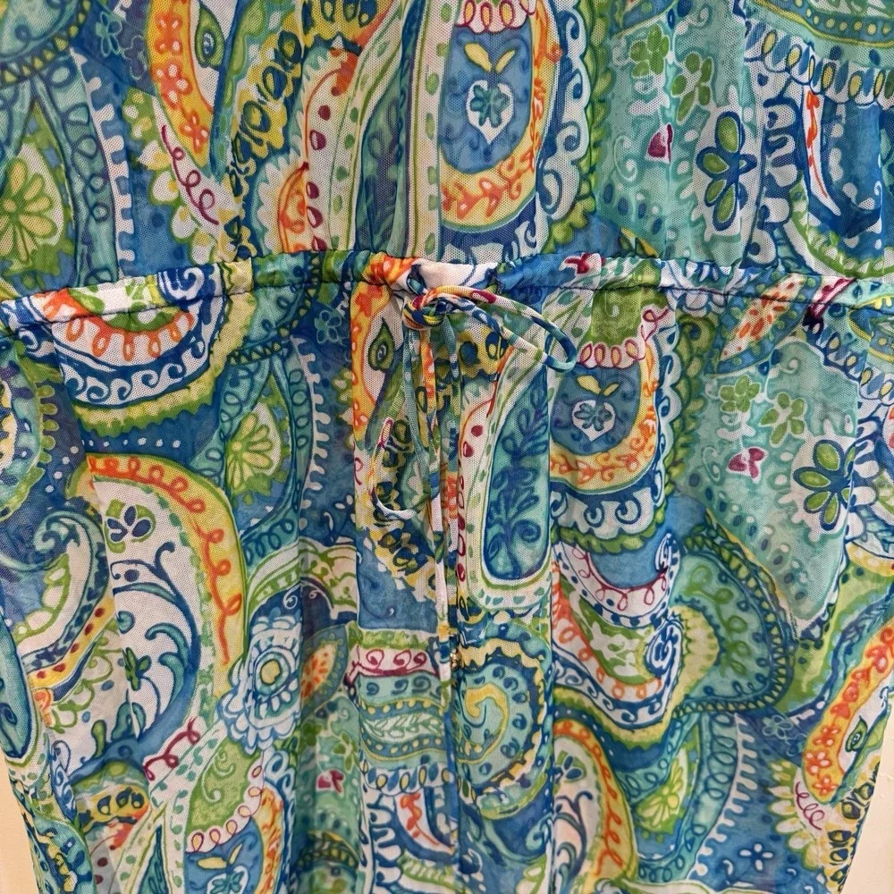 Lauren Ralph Lauren‎ Paisley Swim Cover Up Dress Blue Green Cinch Waist Resort S
